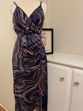 VICI Marble Swirl Print Midi Dress with Spaghetti Straps - Size S